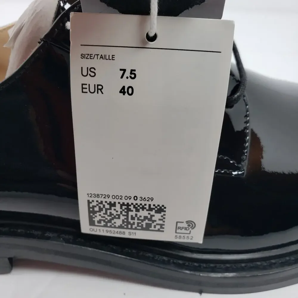 H&M Premium Mens Size EU 40 US 7.5 Black Patient Leather Dress Oxford Shoes
